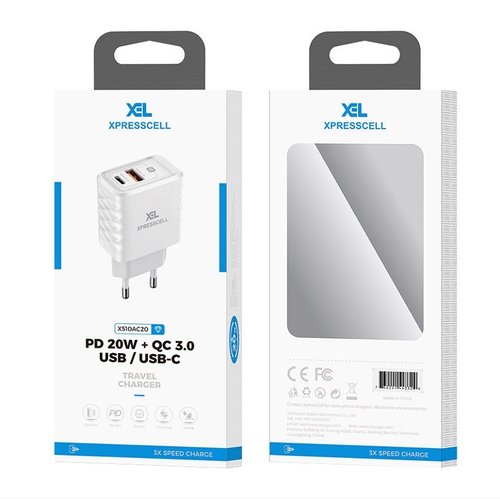 X510 PD20W CARICATORE EU USB-C (20W MAX) + USB-A (18W MAX)