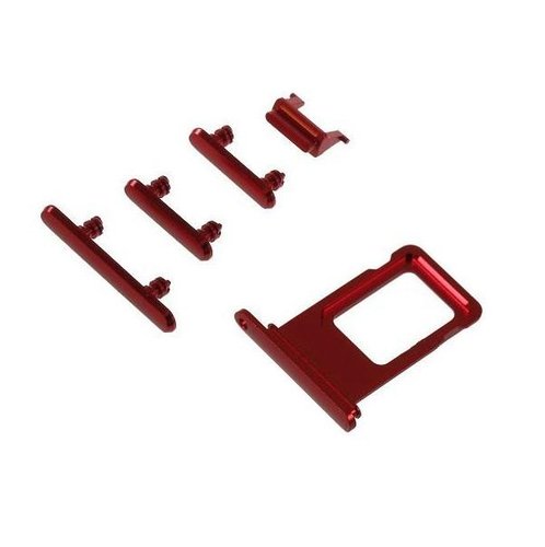 SET 4 PEZZI PORTA-SIM + TASTI VOLUME + TASTI POWER E TASTO VIBRAZIONE PER APPLE IPHONE XR 6.1 ROSSO