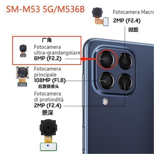 ANGOLO AMPIO CAMERA POSTERIORE PICCOLO PER SAMSUNG GALAXY A22 4G A225F / M23 M236B / M53 M536B / M32 M325F / M22 M225F / XCOVER 6 PRO G736B