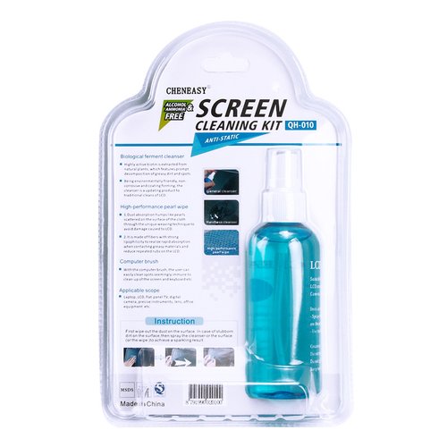 QH-010 SET 3 PEZZI KIT PER LA PULIZIA DELLO SCHERMO 100ML PRODOTTI ANTISTATICI FORTE DECONTAMINAZIONE PER CELLULARI / TV / TASTIERA / LAPTOP