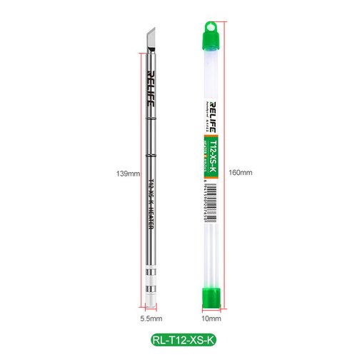 RELIFE T12-XS-K PUNTA PER SALDATURA CON ELEMENTO RISCALDANTE CONDUZIONE RAPIDA DEL CALORE COMPATIBILE CON IL 95% DELLE MANIGLIE DELLA SERIE T12 PRESENTI SUL MERCATO