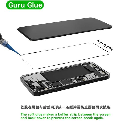 2UUL DA43 GURU GLUE SOFT BUFFER ADESIVO PER LA RIPARAZIONE DEL TELEFONO 30ML NERO (NOTA DEVE ESSERE UTILIZZATO CON UNA PISTOLA PER COLLA)