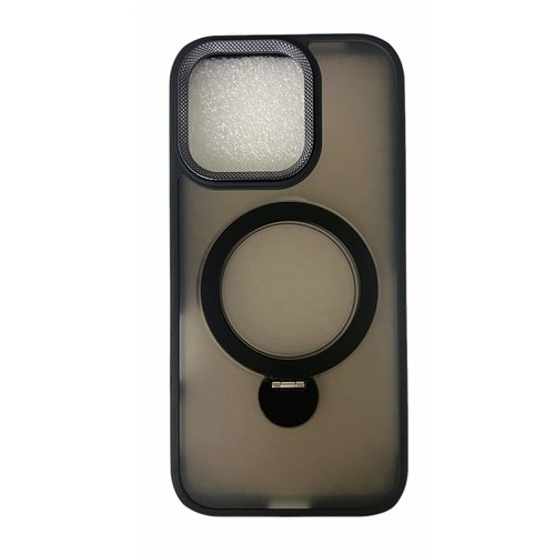 CUSTODIA CELLULARE DI SILICONE LIQUIDO SATINATO + SUPPORTO MAGNETICO ROTANTE A 360 GRADI PER APPLE IPHONE 16 PRO NERO
