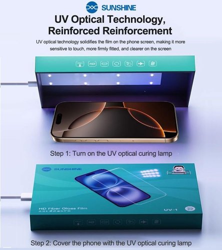 SUNSHINE UV-1 PELLICOLA PROTETTIVA IN FIBRA DI VETRO HD 25PCS (HD 0.1MM) 7.0 INCH UNIVERSALE VIENE FORNITO CON LAMPADA UV PER MIGLIORARE LA POLIMERIZZAZIONE