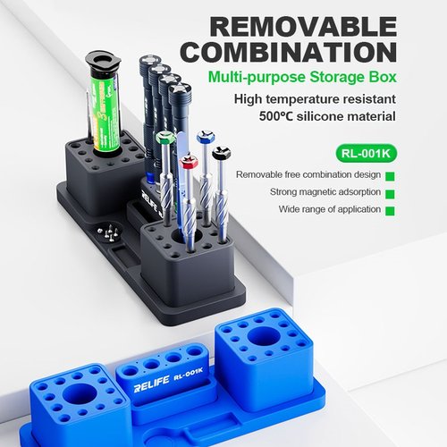 RELIFE RL-001K SCATOLA PORTAOGGETTI MULTIFUNZIONALE IN SILICONE COMBINAZIONE STACCABILE FORTE ADSORBIMENTO MAGNETICO RESISTENZA ALLE ALTE TEMPERATURE 500℃ GRIGIO