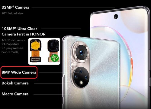 ANGOLO AMPIO CAMERA POSTERIORE PICCOLO 8MP PER HUAWEI HONOR 50 (NTH-AN00 NTH-NX9) ORIGINALE