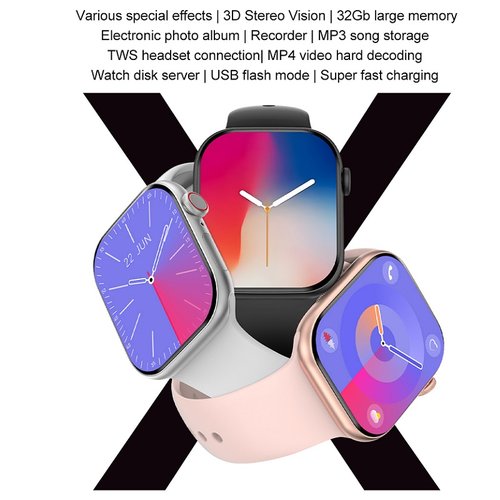 OROLOGIO INTELLIGENTE + CARICATORE MAGNETICO PER WATCH X SQUARE ROSA / ORO