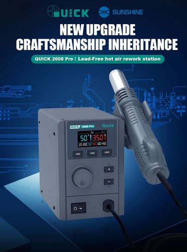 QUICK 2008 PRO 750W AI STAZIONE DISSALDANTE AD ARIA CALDA CON VOCE INTELLIGENTE TEMPERATURA 100-500°C (EN VERSIONE) (VORTICE)