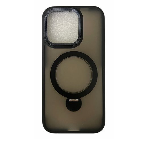 CUSTODIA CELLULARE DI SILICONE LIQUIDO SATINATO + SUPPORTO MAGNETICO ROTANTE A 360 GRADI PER APPLE IPHONE 15 PRO MAX NERO