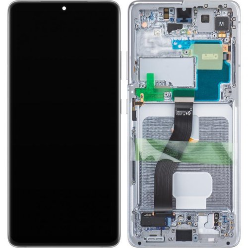 DISPLAY LCD + TOUCHSCREEN DISPLAY COMPLETO + FRAME PER SAMSUNG GALAXY S21 ULTRA 5G G998B FANTASMA ARGENTO SCHERMO SERVICE PACK + FRAME (NON ORIGINALE)