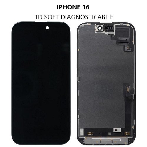 TOUCHSCREEN + DISPLAY OLED DISPLAY COMPLETO PER APPLE IPHONE 16 6.1 TD OLED VERSIONE SOFT + SENSOR FLEX (DIAGNOSTICABILE NON È NECESSARIO TRAPIANTARE L'IC DELLO SCHERMO ORIGINALE) (RICHIEDE AGGIORNAMENTO ALL'ULTIMA VERSIONE)
