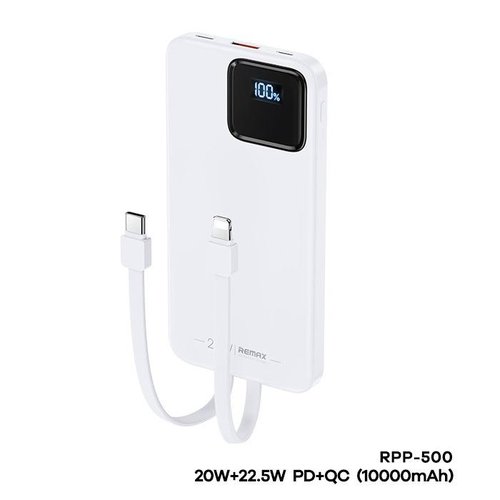 REMAX RPP-500 22.5W BANCA DI POTERE 10000MAH + DISPLAY DIGITALE + TYPE-C / LIGHTNING BIANCO (NON SUPPORTATO IPHONE 17 / 17 PRO / 17 PRO MAX / 17 AIR)