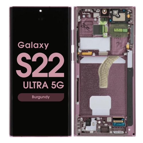 TOUCHSCREEN + DISPLAY AMOLED DISPLAY COMPLETO + FRAME PER SAMSUNG GALAXY S22 ULTRA 5G S908B VIOLA SCHERMO SERVICE PACK + FRAME (NON ORIGINALE)